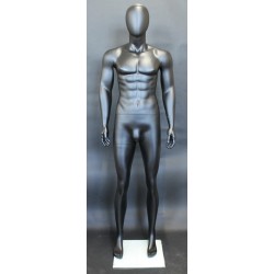 6 ft 1 in Matte Black Male Mannequin Egg head-SFM29E-WT