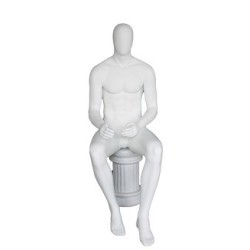 4 ft 7 in Sitting Male Mannequin Egg head Matte white -SFM50E-WT