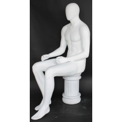 4 ft 7 in Sitting Male Mannequin Egg head Matte white -SFM50E-WT