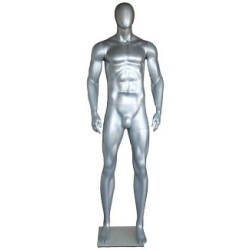 6 ft 4 in Athletic Matte Silver Egg head Male Mannequin  -SFM52E-ST