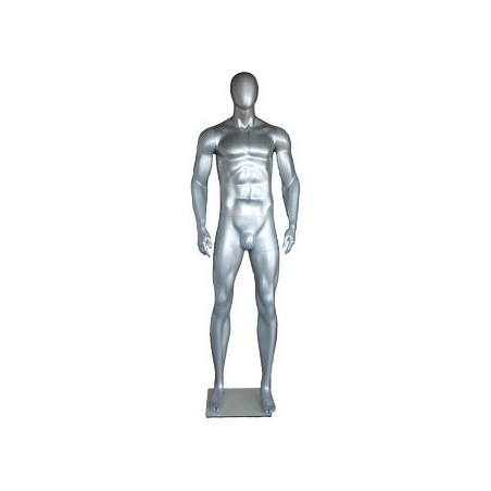 6 ft 4 in Athletic Matte Silver Egg head Male Mannequin  -SFM52E-ST