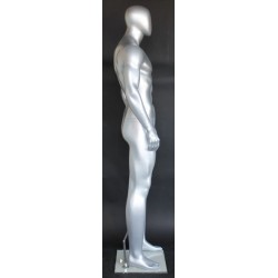 6 ft 4 in Athletic Matte Silver Egg head Male Mannequin  -SFM52E-ST