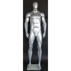 6 ft 4 in Athletic Matte Silver Egg head Male Mannequin  -SFM52E-ST