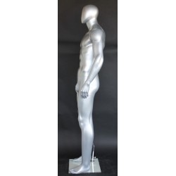 6 ft 4 in Athletic Matte Silver Egg head Male Mannequin  -SFM52E-ST