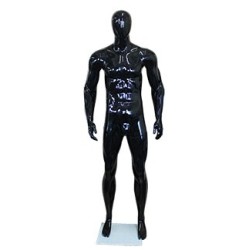 6 ft 2 in Athletic Glossy Black Finish Male Mannequin Egg head  -SFM53E-HB