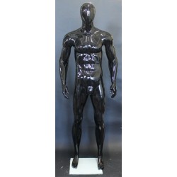 6 ft 2 in Athletic Glossy Black Finish Male Mannequin Egg head  -SFM53E-HB