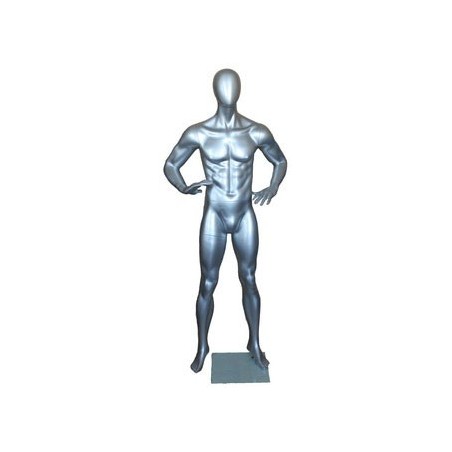 6 ft 3 in Male Mannequin Athletic Matte Silver Egg head -SFM62E-ST