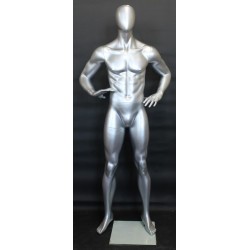 6 ft 3 in Male Mannequin Athletic Matte Silver Egg head -SFM62E-ST