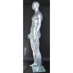 6 ft 3 in Athletic Matte Silver Bald head Male Mannequin  -SFM52E-ST