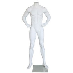 Full Body Headless Male Mannequin hand on waist Matte white STM011-WT