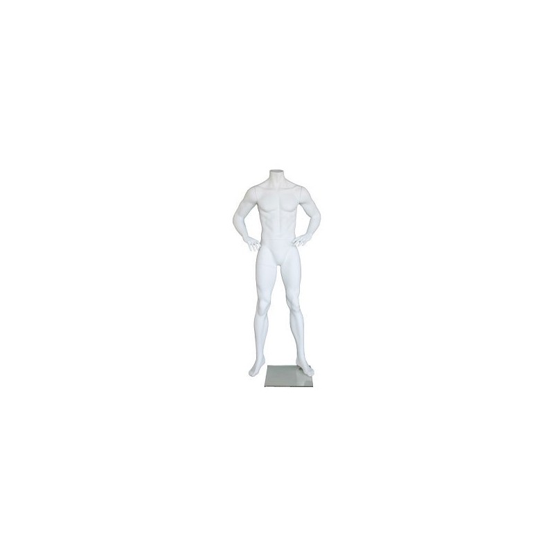 Full Body Headless Male Mannequin hand on waist Matte white STM011-WT