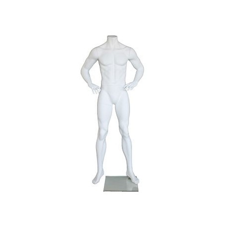 Full Body Headless Male Mannequin hand on waist Matte white STM011-WT