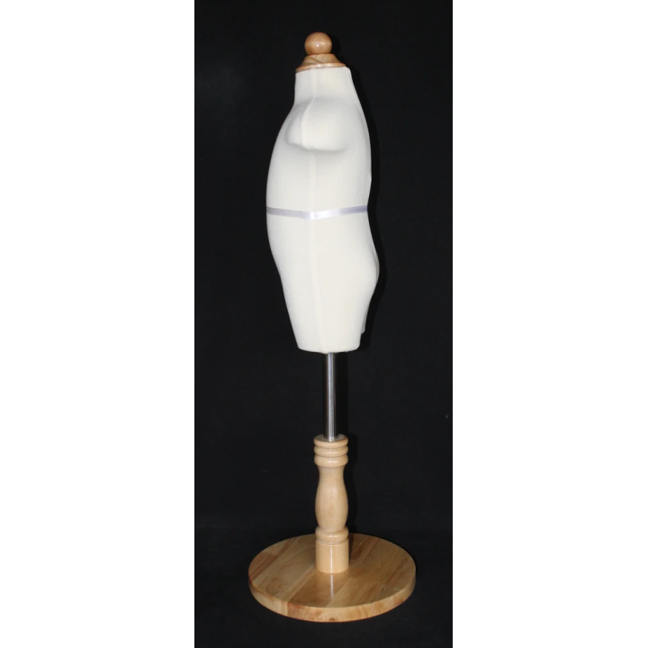KID-KF1 - 1T/2T Toddler Size Cream White Jersey covered Body Form with Round Wooden Base -