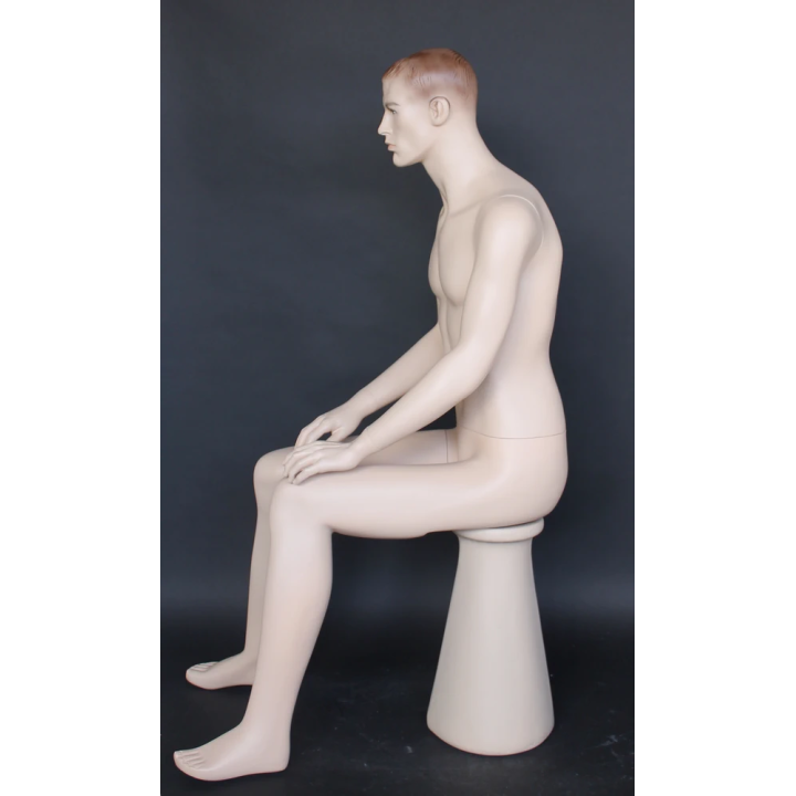 USED-4 ft 8 in Sitting Male Mannequin Face Makeup Flesh Tone -SFM74-FT
