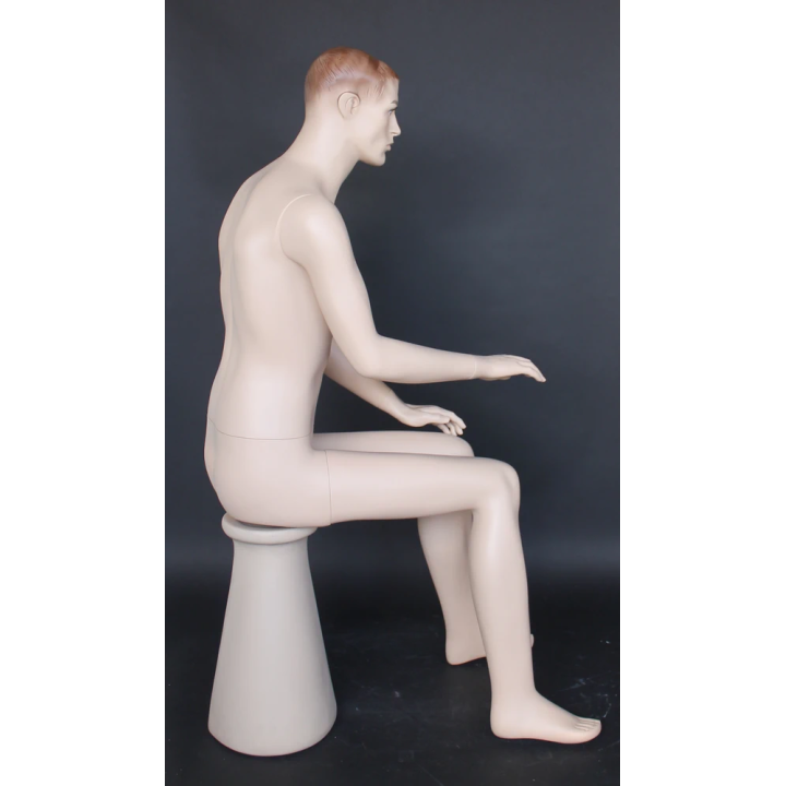 USED-4 ft 8 in Sitting Male Mannequin Face Makeup Flesh Tone -SFM74-FT