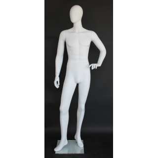 used 6 ft 2 in Male Mannequin Egg head Matte white -SFM64E-WT