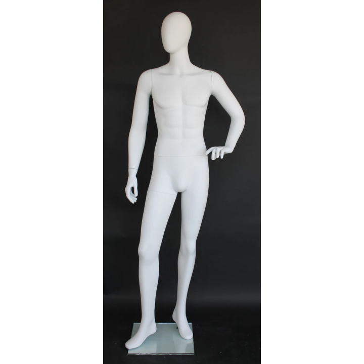 used 6 ft 2 in Male Mannequin Egg head Matte white -SFM64E-WT