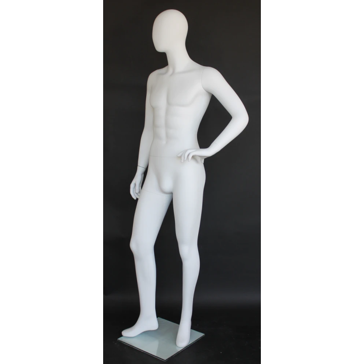 used 6 ft 2 in Male Mannequin Egg head Matte white -SFM64E-WT