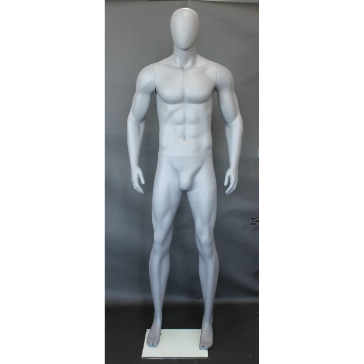 USED 6 ft 4 in Athletic Matte Grey Egg head Male Mannequin  -SFM52E-Grey