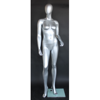 USED-Matte Silver Egg Head Standing Female Mannequin -SFW43E-ST
