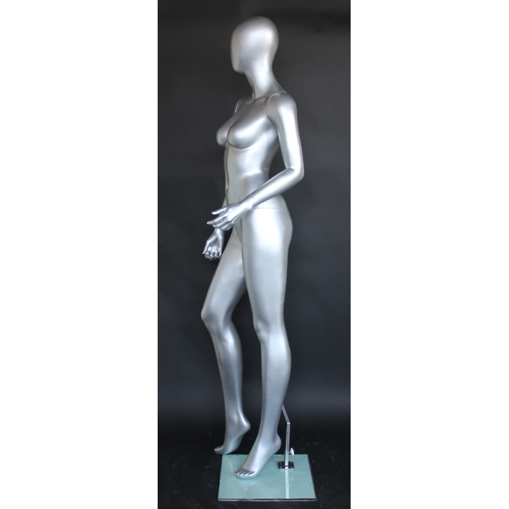 USED-Matte Silver Egg Head Standing Female Mannequin -SFW43E-ST