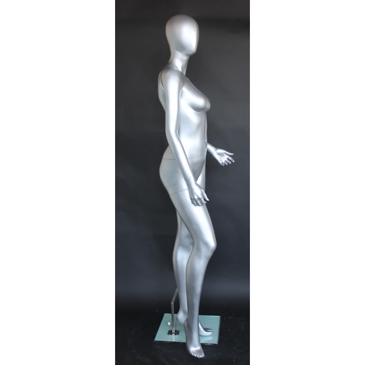 USED-Matte Silver Egg Head Standing Female Mannequin -SFW43E-ST