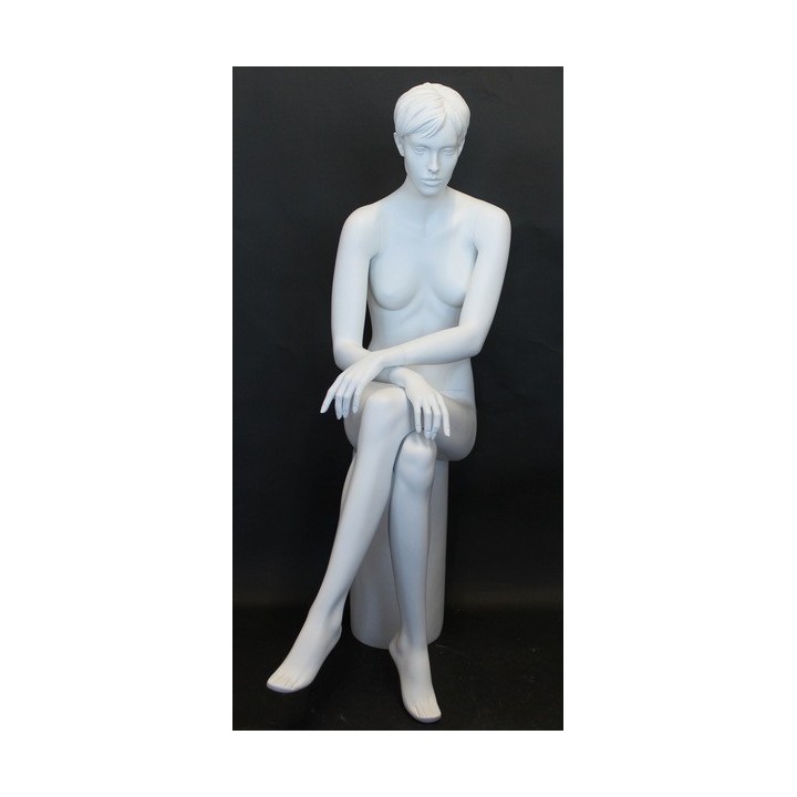 USED Female Sitting Mannequin Molded hair White -SFW9-WT-USED