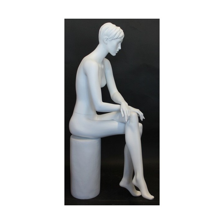USED Female Sitting Mannequin Molded hair White -SFW9-WT-USED