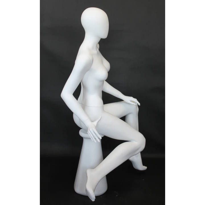Used Female Sitting Mannequin Egg head Matte White -SFW80E-WT