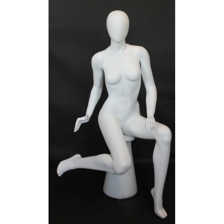 Used Female Sitting Mannequin Egg head Matte White -SFW80E-WT