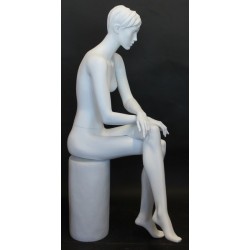 Female Sitting Mannequin Molded hair Matte White -SFW9-WT