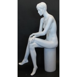 Female Sitting Mannequin Molded hair Matte White -SFW9-WT