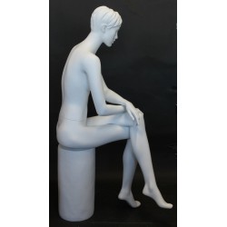 Female Sitting Mannequin Molded hair Matte White -SFW9-WT