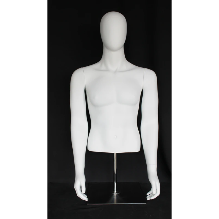 USED 4 ft H Egg Head Male Torso mannequin with Arms Metal Base MT66E-WM