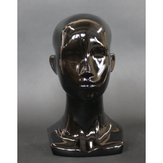 USED 13 in H Glossy Black Abstract Face Female Head Mannequin MH53-HB