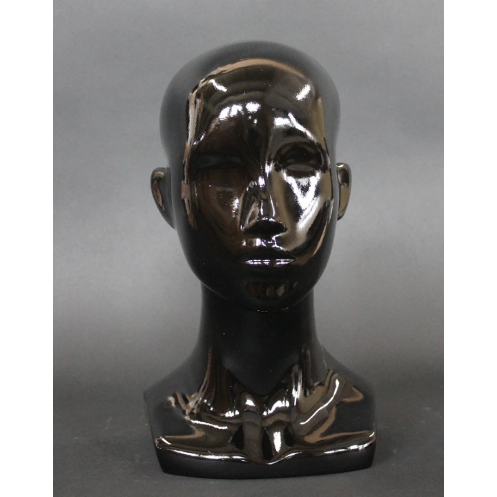 USED 13 in H Glossy Black Abstract Face Female Head Mannequin MH53-HB
