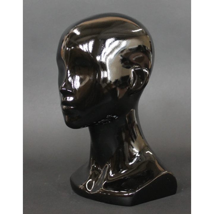 USED 13 in H Glossy Black Abstract Face Female Head Mannequin MH53-HB