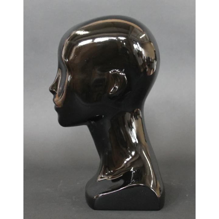 USED 13 in H Glossy Black Abstract Face Female Head Mannequin MH53-HB
