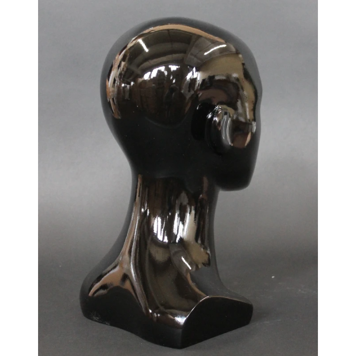 USED 13 in H Glossy Black Abstract Face Female Head Mannequin MH53-HB