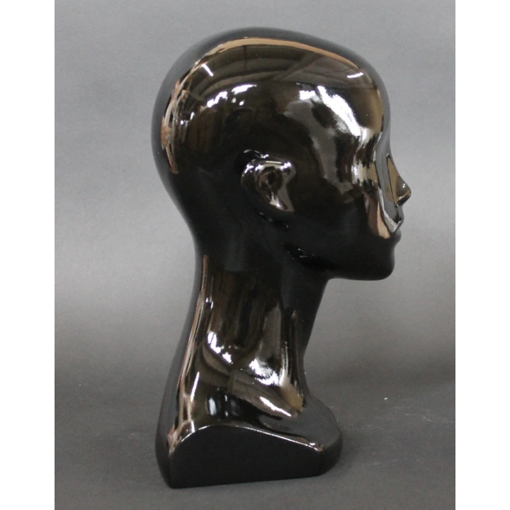 USED 13 in H Glossy Black Abstract Face Female Head Mannequin MH53-HB