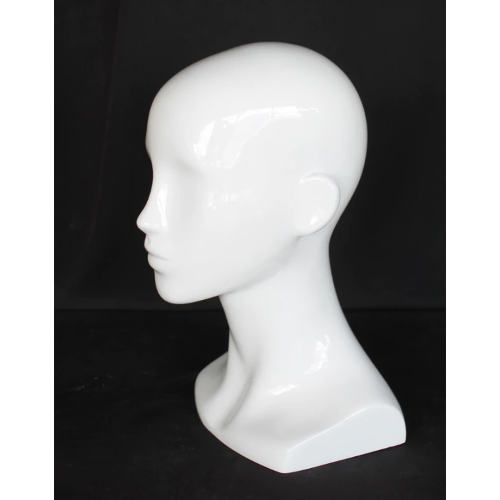 USED 13 in H Glossy White Abstract Face Female Head Mannequin MH53-WT