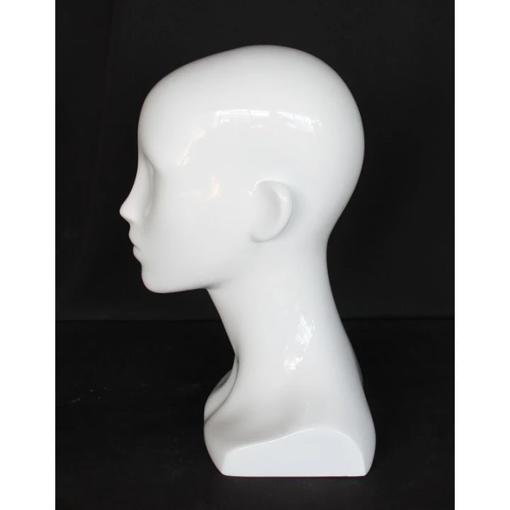 USED 13 in H Glossy White Abstract Face Female Head Mannequin MH53-WT