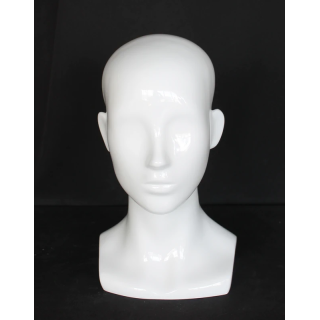 USED 13 in H Glossy White Abstract Face Female Head Mannequin MH53-WT