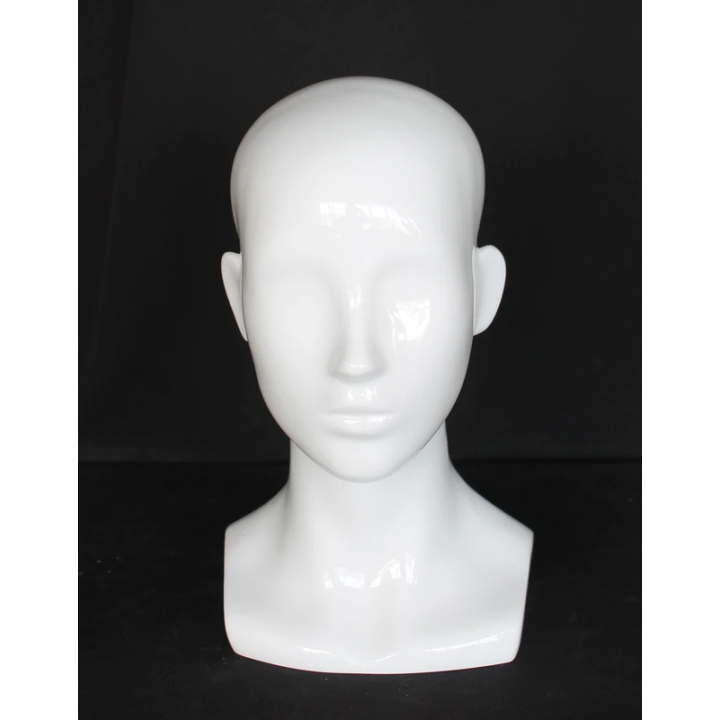 USED 13 in H Glossy White Abstract Face Female Head Mannequin MH53-WT