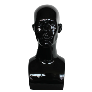 USED 19 in H Glossy Black Featured Face Male Head Mannequin MH9-HB