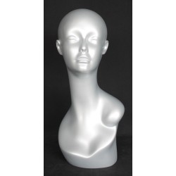 19 in Matte Silver Abstract Face Female Head Mannequin MH1-ST