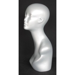 19 in Matte Silver Abstract Face Female Head Mannequin MH1-ST