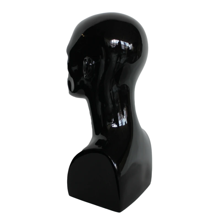 USED 19 in H Glossy Black Featured Face Male Head Mannequin MH9-HB