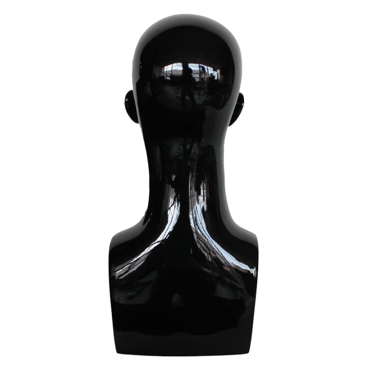 USED 19 in H Glossy Black Featured Face Male Head Mannequin MH9-HB
