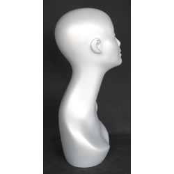 19 in Matte Silver Abstract Face Female Head Mannequin MH1-ST